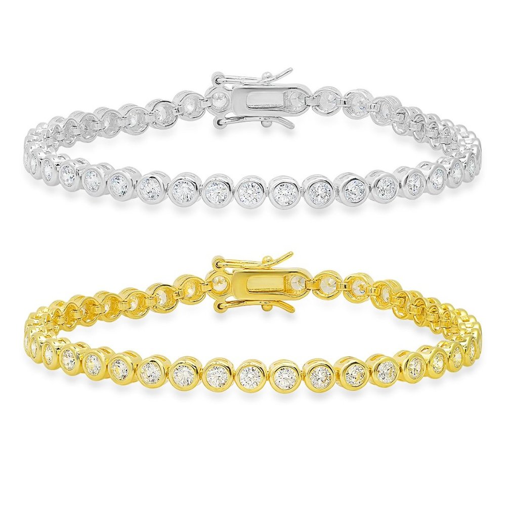 Gold/Silver Bezel-set Diamond CZ Tennis Bracelet - 7.25" - Stamped 925